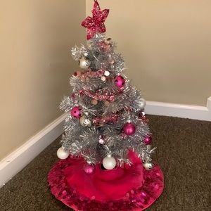 Christmas tree lights up white pink black sliver about 24”x12”